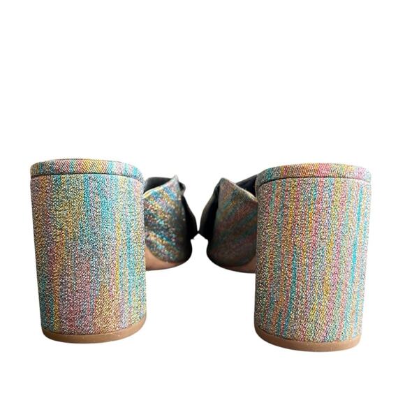 Loeffler Randall Esme Rainbow Ruffle Slide Open Toe Metallic Block Heel Sandals - Picture 8 of 12